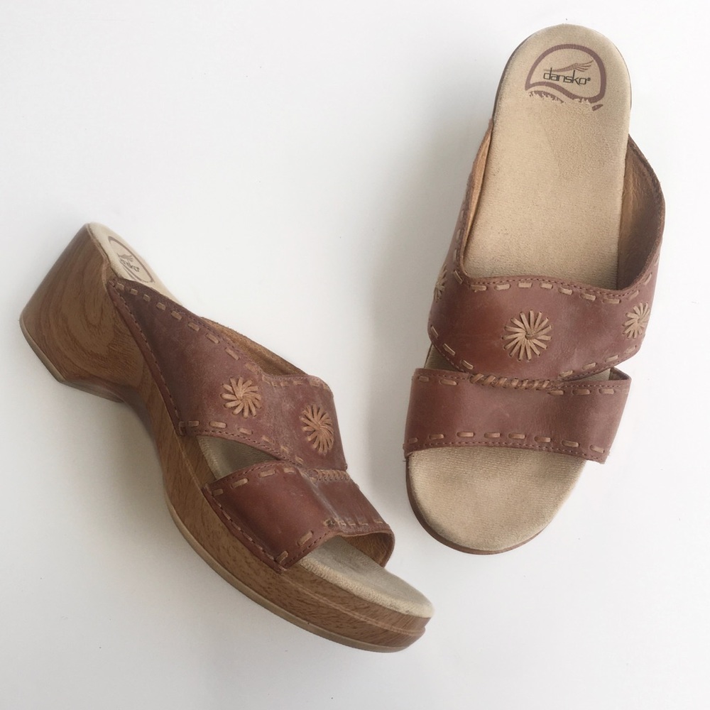 Dansko Leather Floral Embroidered Slip-On Clogs 11